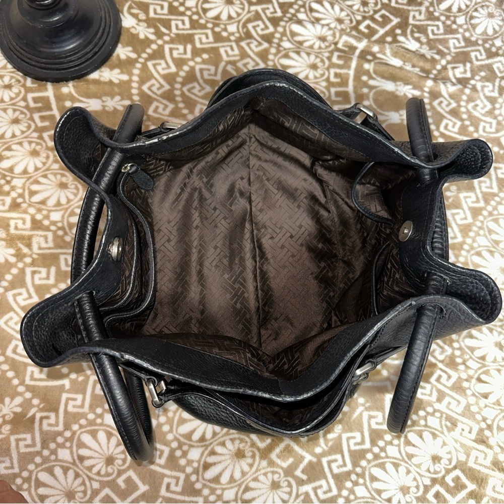 Cole Haan Large Black Pebbled Leather 2 Handle Satchel Shoulder Bag - Picture 8 of 11
